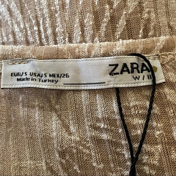 Zara NWT Tan‎ Cream Palm Leaf Ribbed High Low Top S - Picture 5 of 8